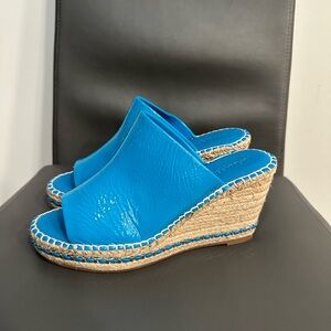 KARL LAGERFELD AZURE OPEN TOE WEDGE ESPADRILLES